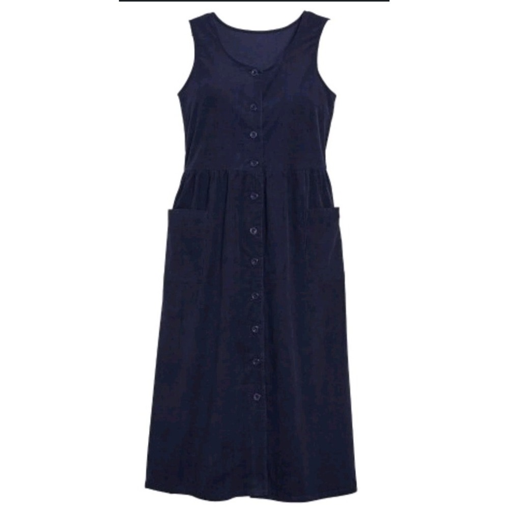 Vermont Country Store Womens Sz XL Navy‎ Corduroy Button Up Overall Jumper Dress